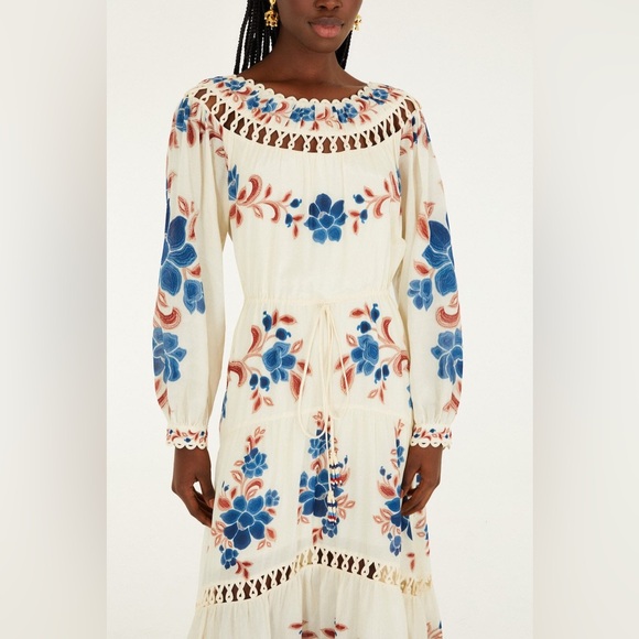 Farm Rio Sand Renata Floral Drawstring Cut-Out Maxi Dress - Picture 3 of 8